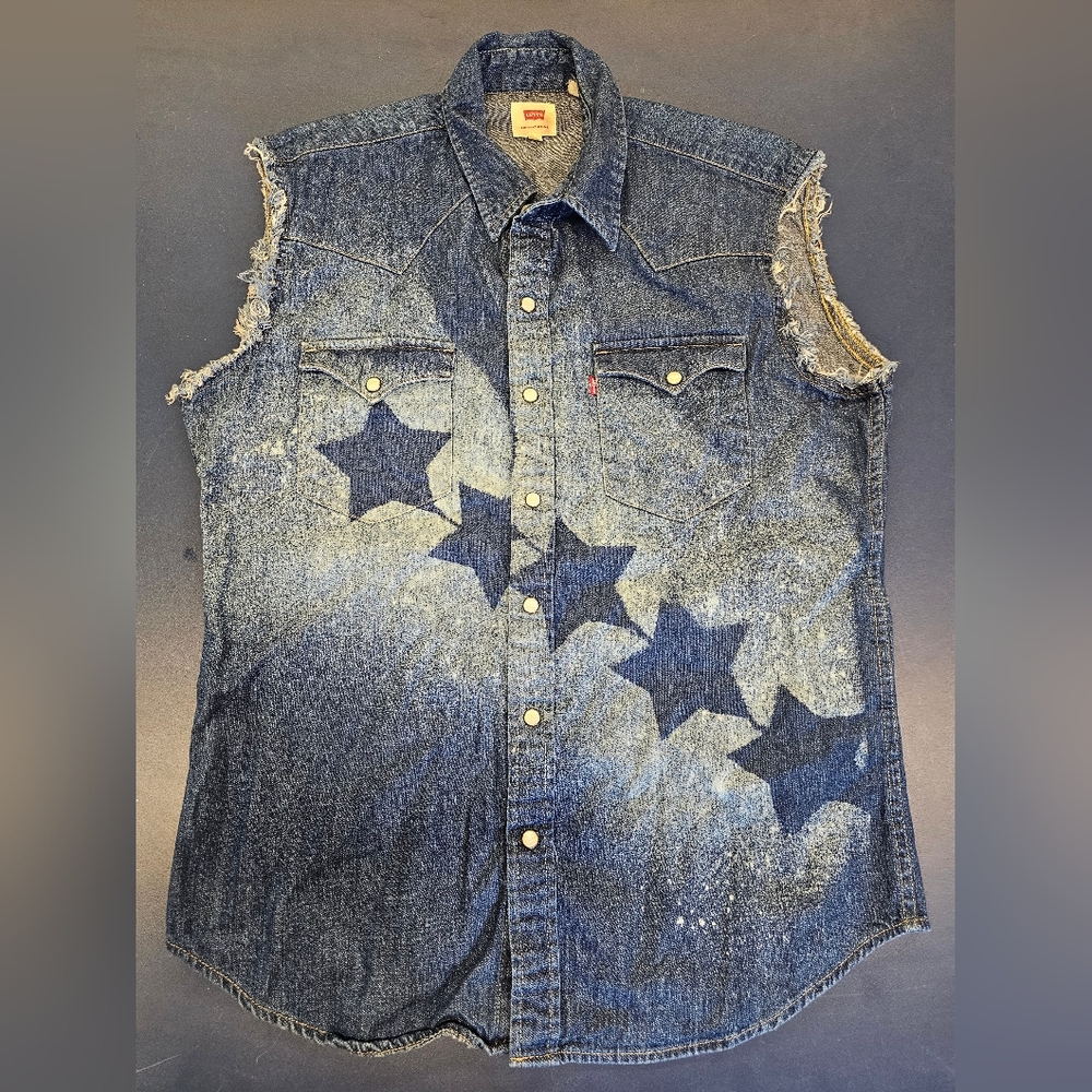 Levi's Retro Women's M Patriotic Western Graphic Denim Tank Top Western Stars ve